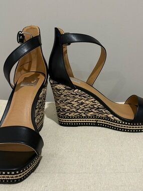 Dolce Vita Black Woven Espadrille Wedge Sandals